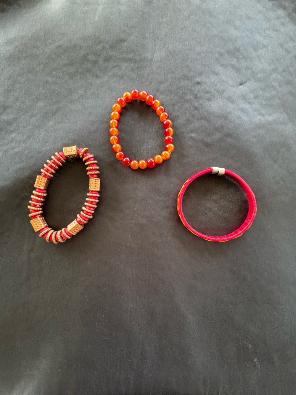 Set of Three Red & Orange Beaded Bracelets